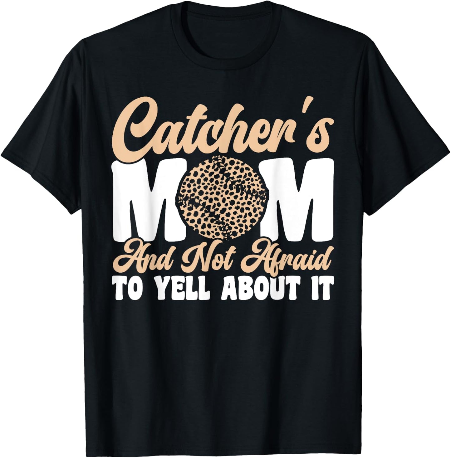 Baseball Mom Catcher's Mom Leopard Softball Mom T-Shirt - T-Shirt | Black