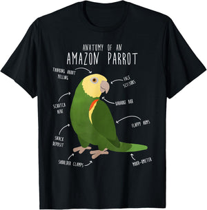 Amazon Parrot Anatomy, Cute Funny Pet Double Yellow Bird T-Shirt - T-Shirt | Black