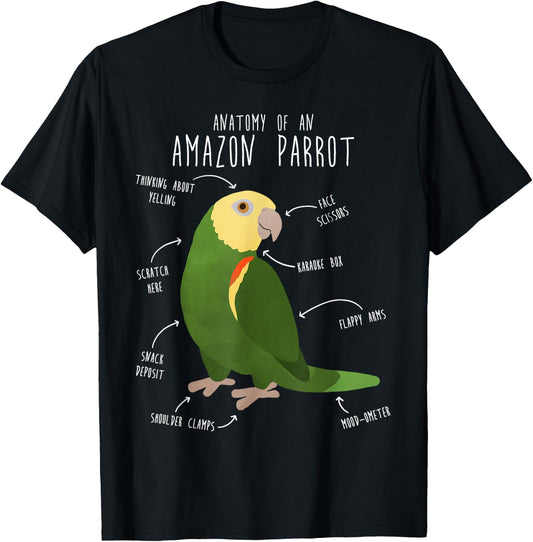 Amazon Parrot Anatomy, Cute Funny Pet Double Yellow Bird T-Shirt - T-Shirt | Black