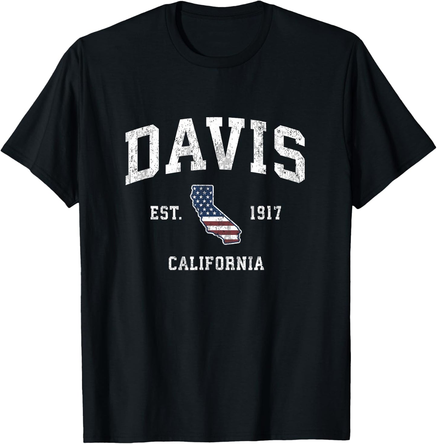 Davis California CA Vintage American Flag Sports Design T-Shirt - T-Shirt | Black