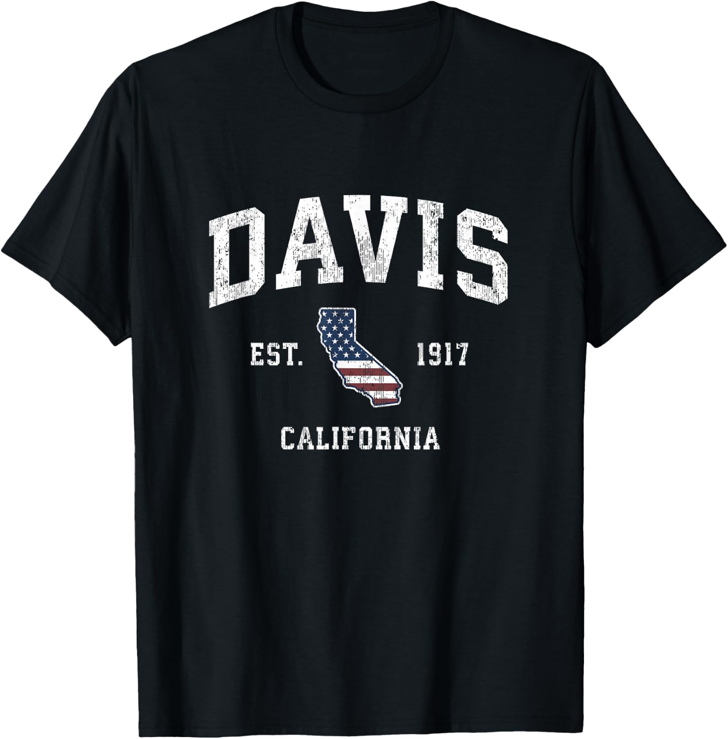 Davis California CA Vintage American Flag Sports Design T-Shirt - T-Shirt | Black