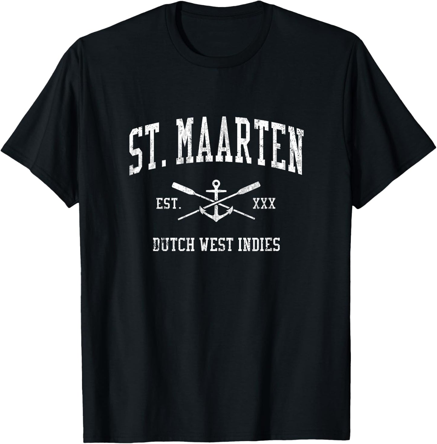 St. Maarten Vintage Crossed Oars & Boat Anchor Sports T-Shirt - T-Shirt | Black
