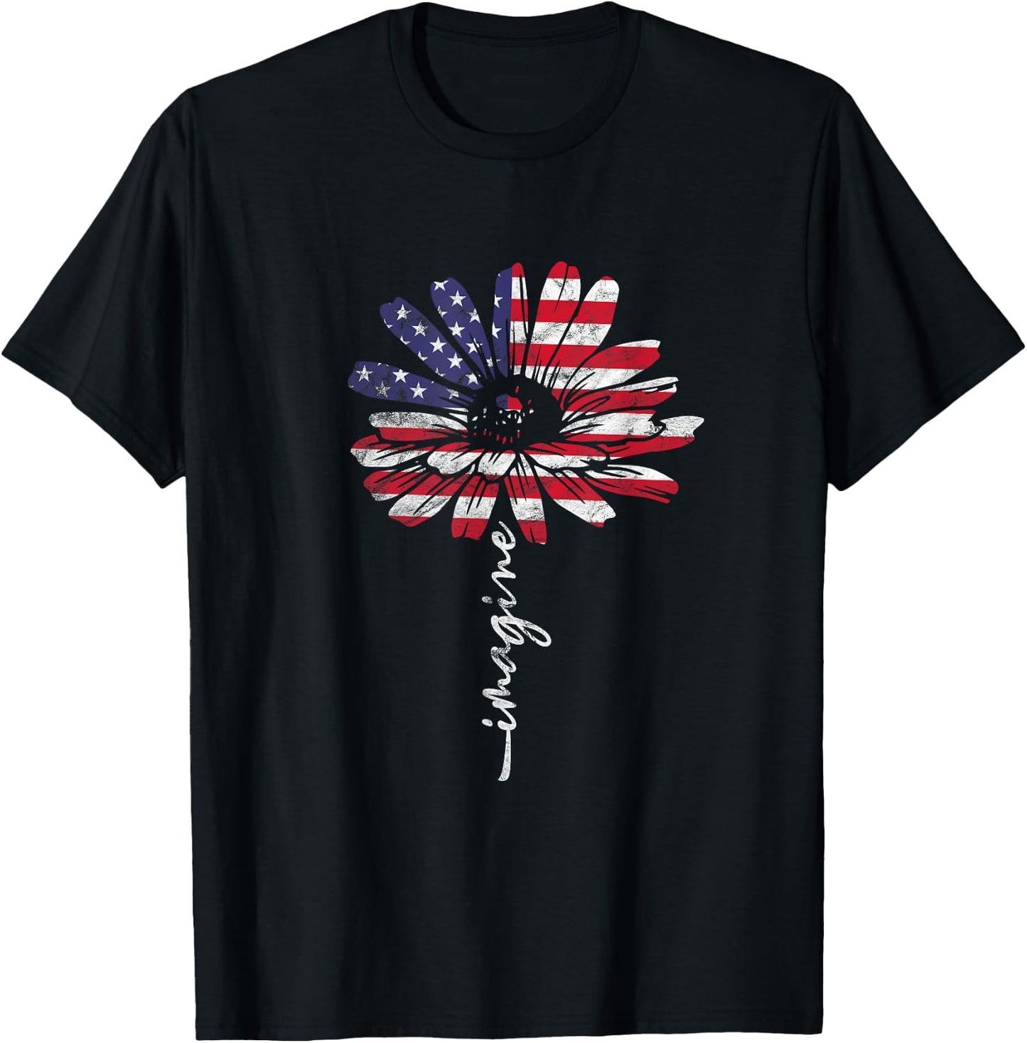Daisy USA American Flag 4th of July Patriotic Flower Vintage Women Kids Men T-Shirt - T-Shirt | Black