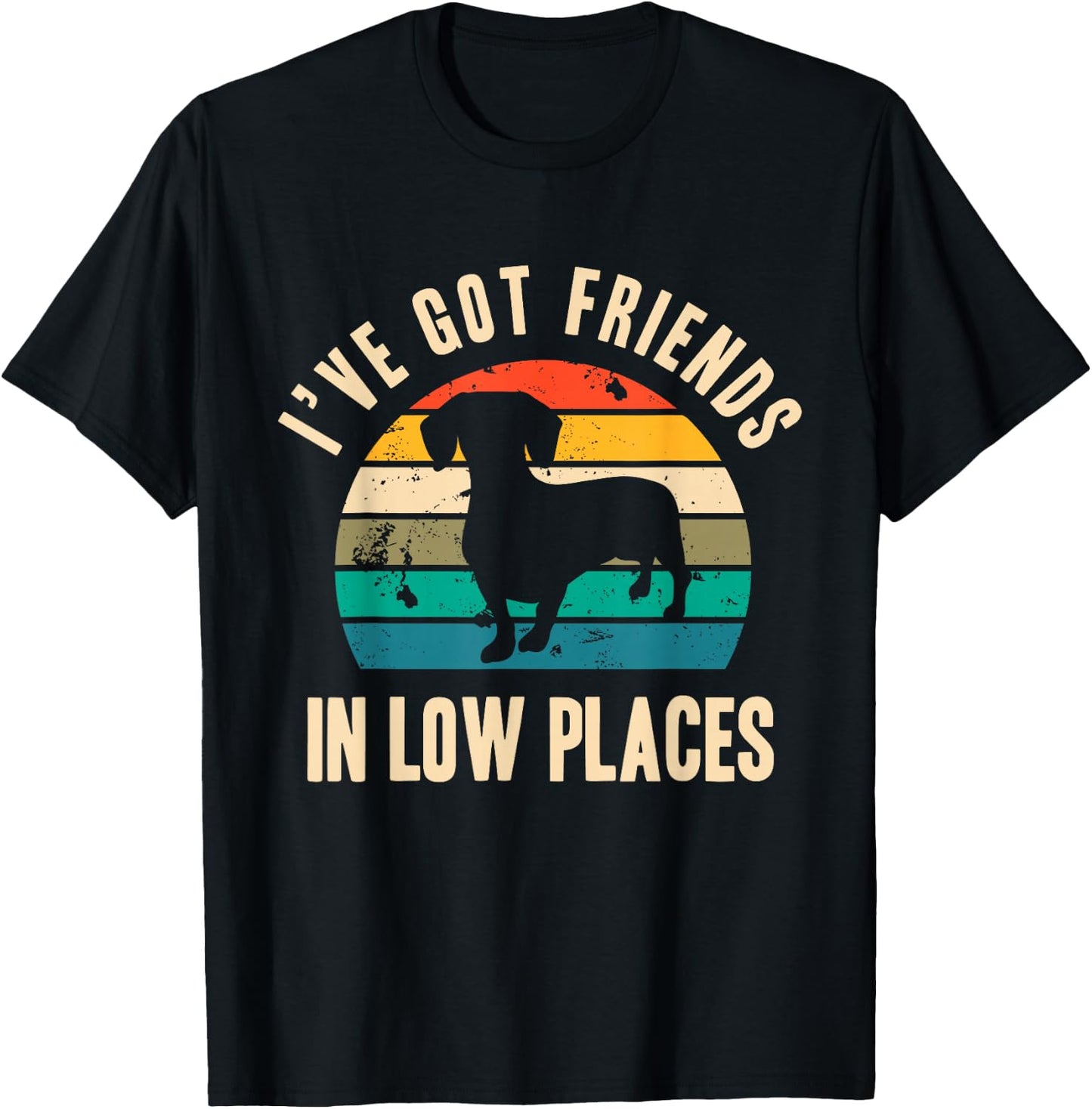 I've Got Friends In Low Places Funny Dachshund Vintage Gift T-Shirt - T-Shirt | Black