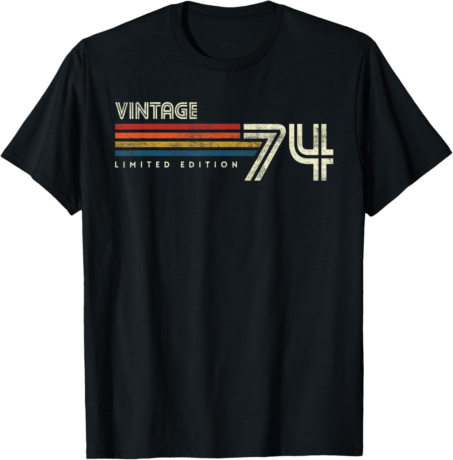 Vintage 1974 Chest Stripe Birthday T-Shirt - T-Shirt | Black