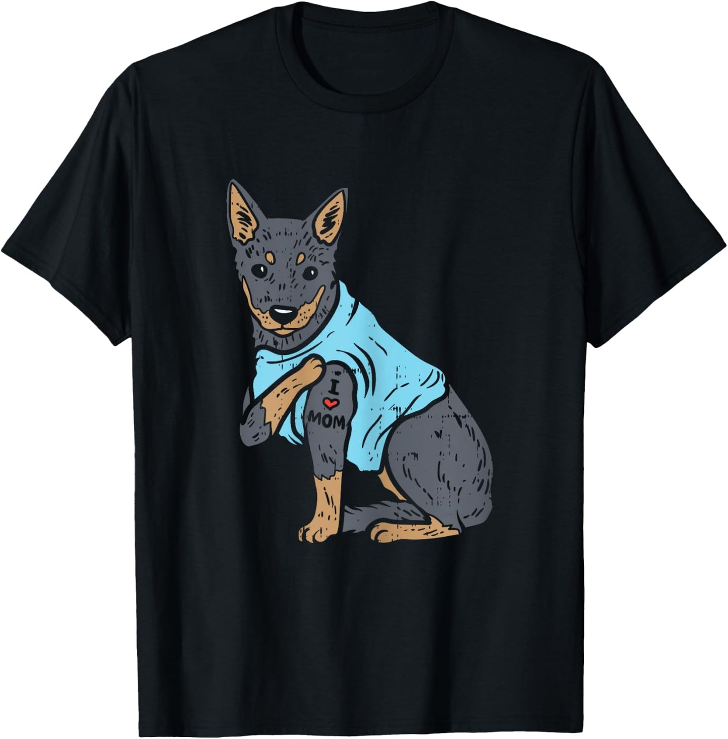 Heeler I Love Mom Animal Pet Red Blue Cattle Dog Women Gift T-Shirt - T-Shirt | Black
