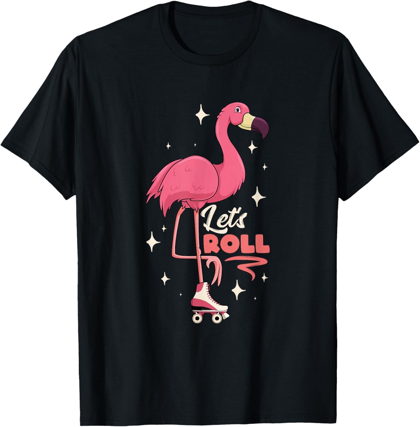 Roller Skating Dance Flamingo Let's Roll Quad Skater T-Shirt - T-Shirt | Black