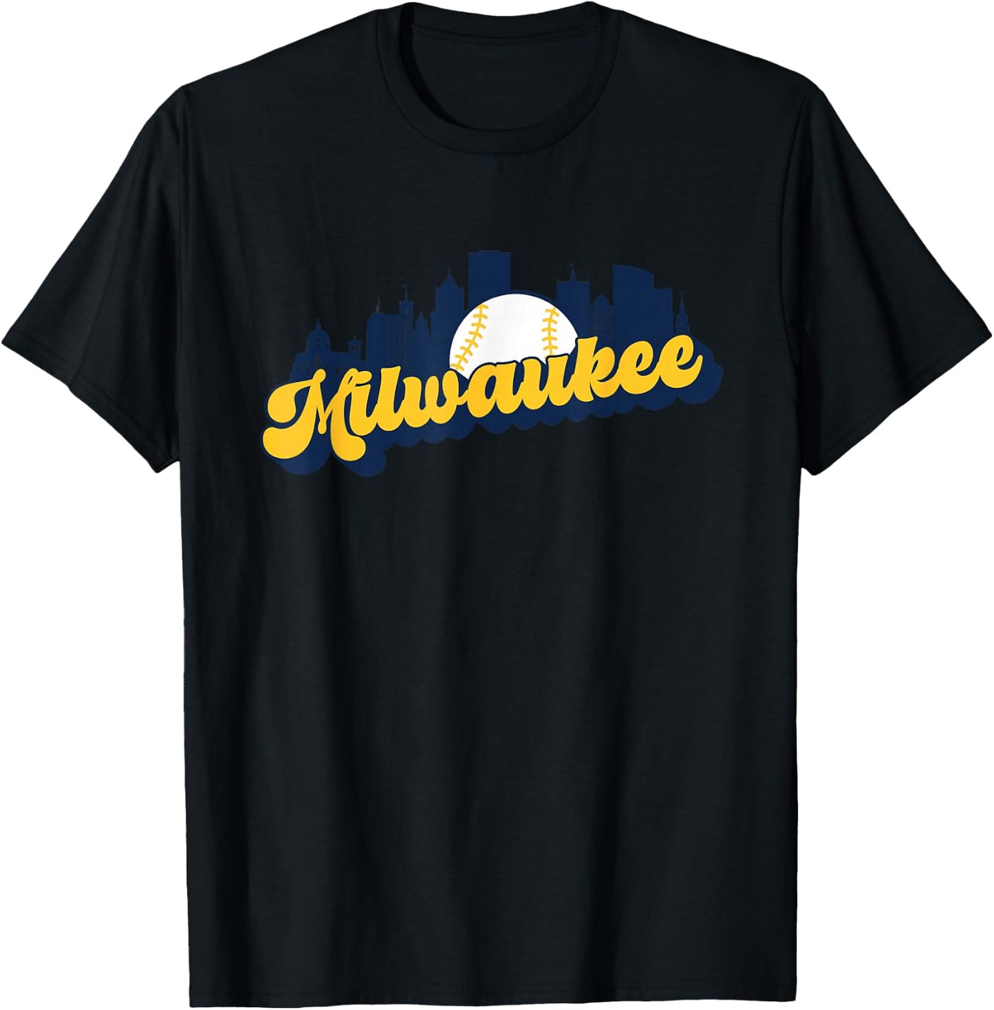 Milwaukee Baseball Vintage City Skyline Retro Baseball Lover T-Shirt - T-Shirt | Black