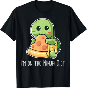 I'm On The Ninja Diet Funny Turtle Eating Pizza Nerd Geek T-Shirt - T-Shirt | Black