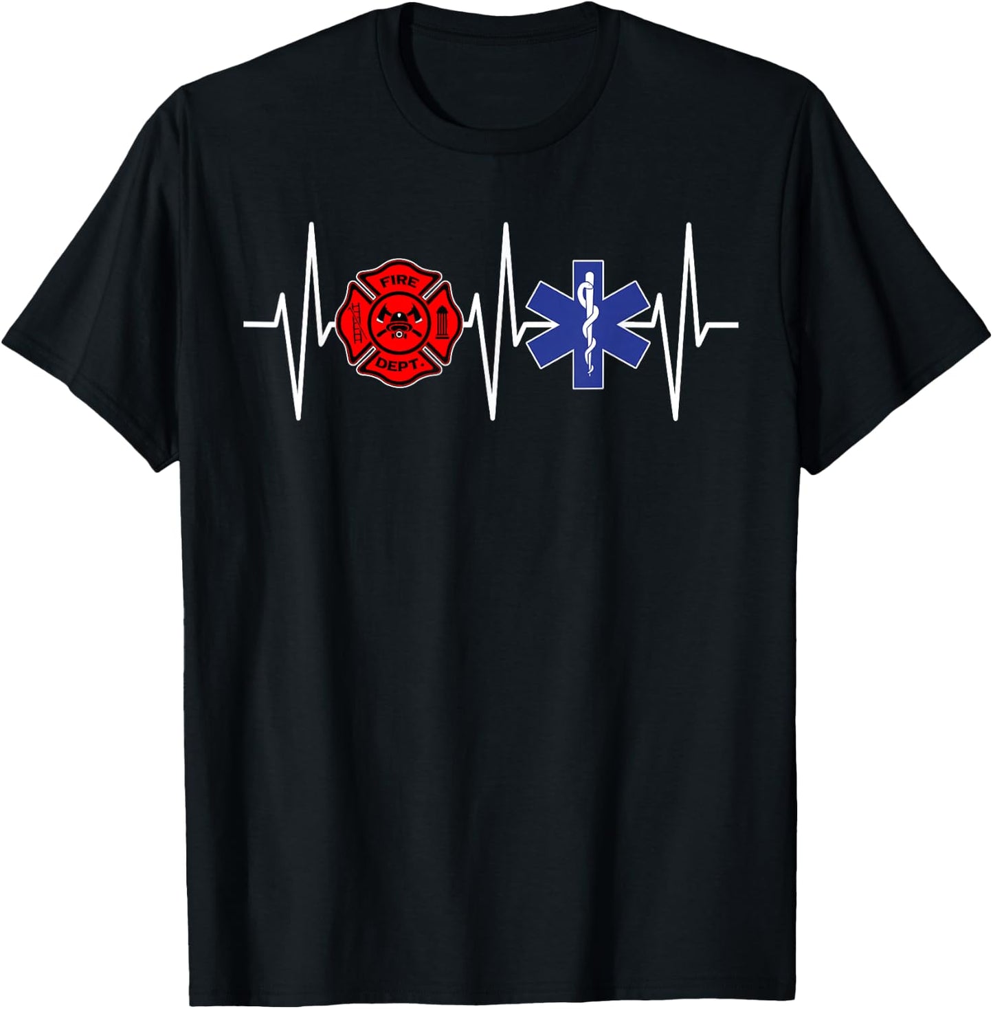Firefighter EMT Shirt Heartbeat Paramedic EMS Firefighting T-Shirt - T-Shirt | Black