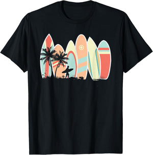 Retro Vintage Surfboard Surfing Surfboarder Wave Surfer T-Shirt - T-Shirt | Black