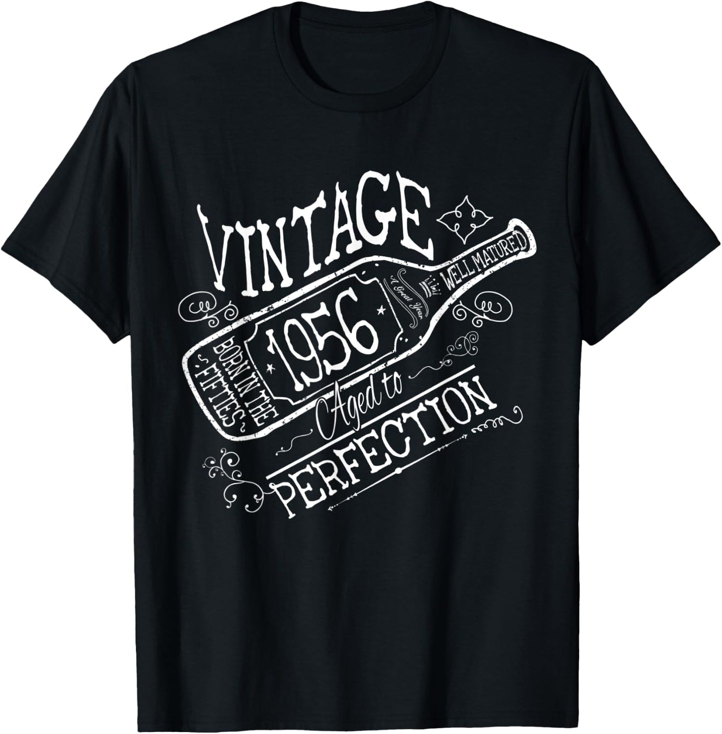 Cute Wine 65th Birthday Gift 1956 Aged To Perfection T-Shirt - T-Shirt | Black