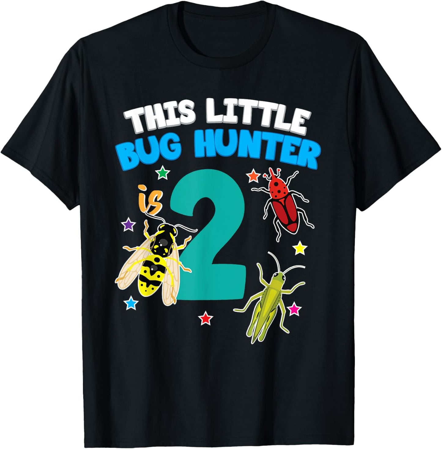 This Little Bug Hunter is 2 Insect 2nd Birthday Girls Boys T-Shirt - T-Shirt | Black