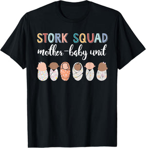 Cute Stork Squad Mother-Baby Unit NICU Nurse Squad T-Shirt - T-Shirt | Black