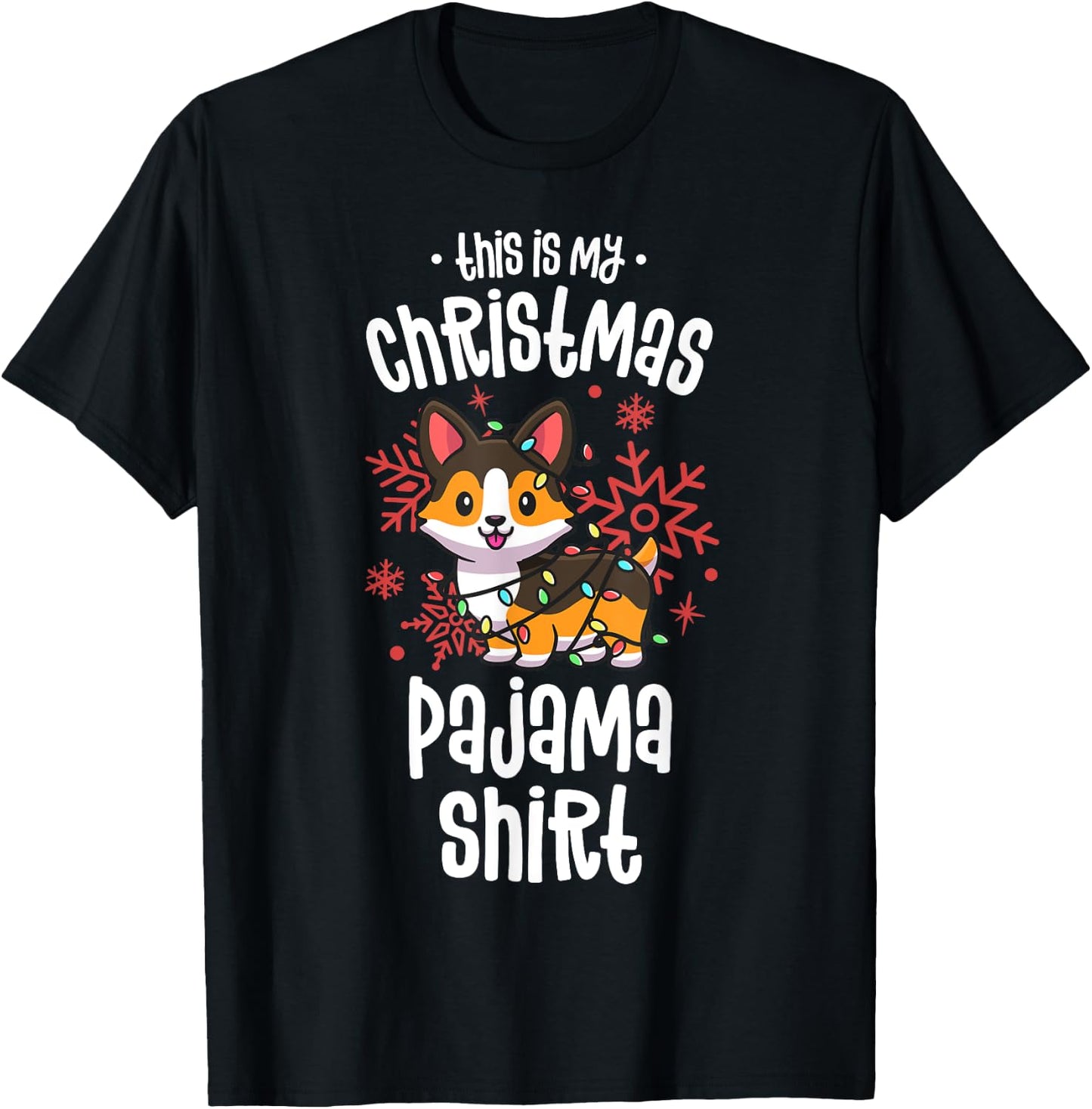 This Is My Christmas Pajama Shirt Tricolor Corgi Pjs Xmas T-Shirt - T-Shirt | Black