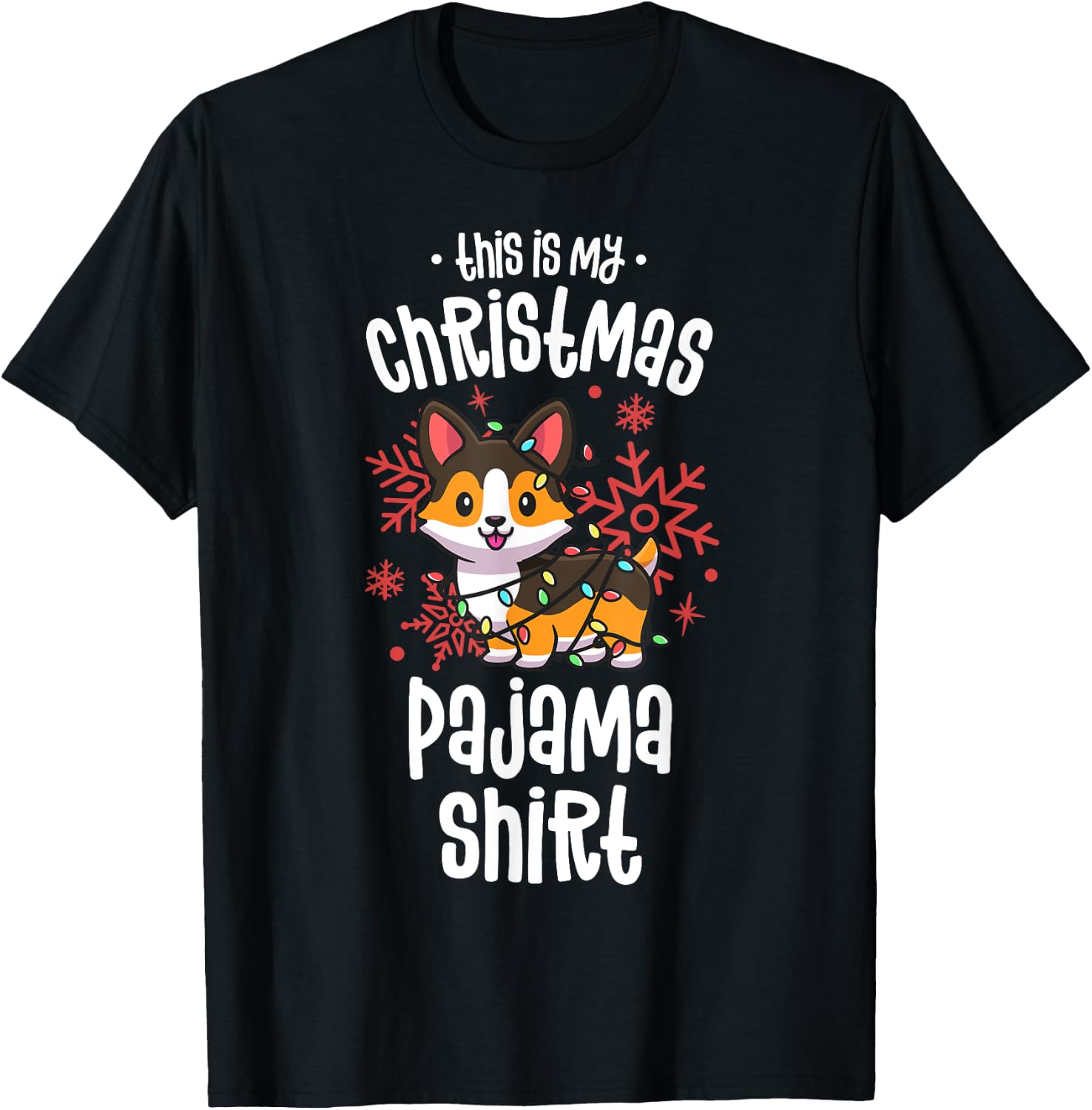 This Is My Christmas Pajama Shirt Tricolor Corgi Pjs Xmas T-Shirt - T-Shirt | Black