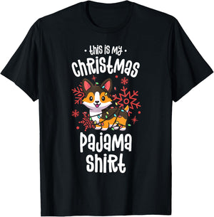 This Is My Christmas Pajama Shirt Tricolor Corgi Pjs Xmas T-Shirt - T-Shirt | Black