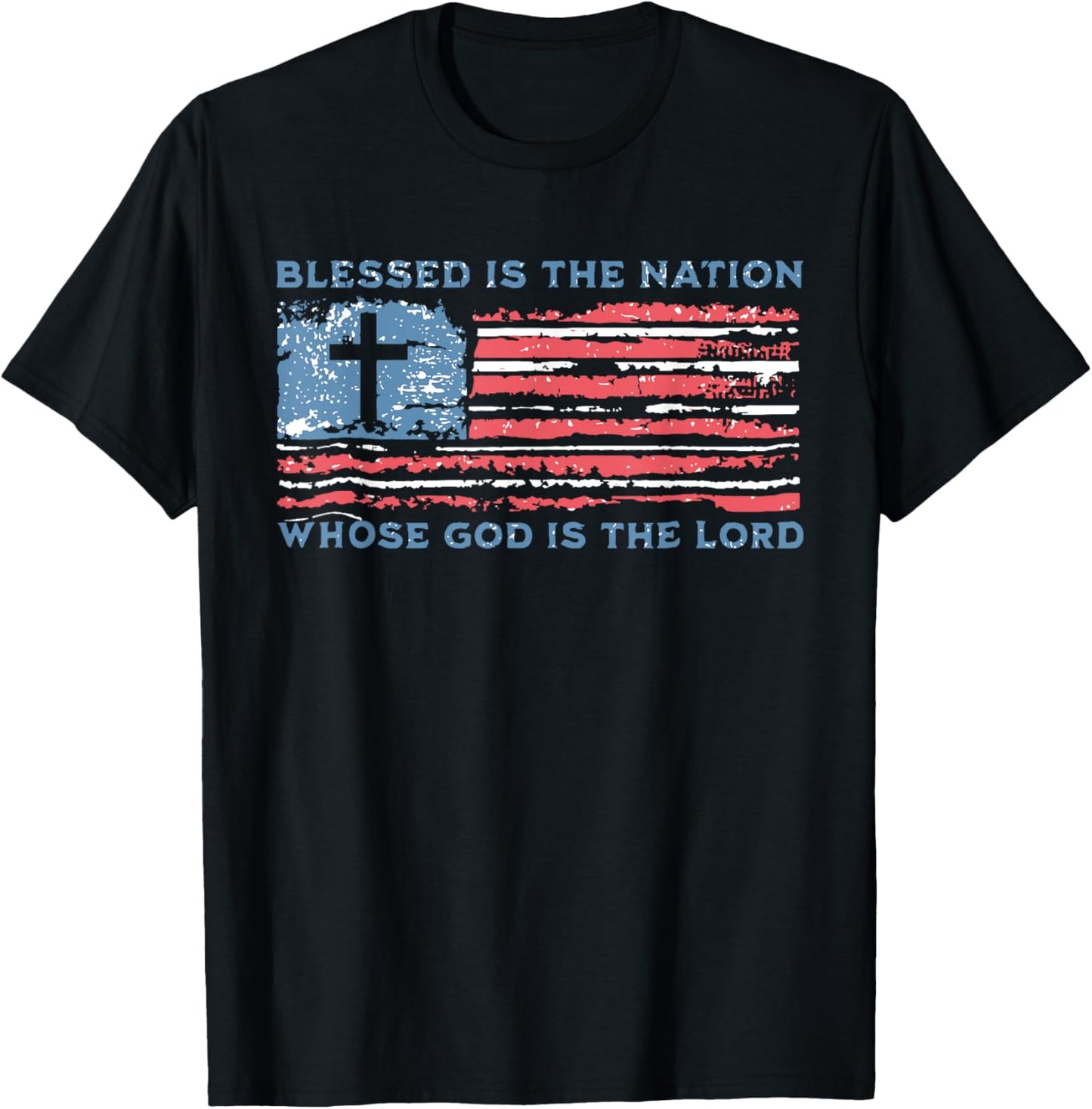 Retro Blessed Is The Nation Whose God Is The Lord Religious T-Shirt - T-Shirt | Black