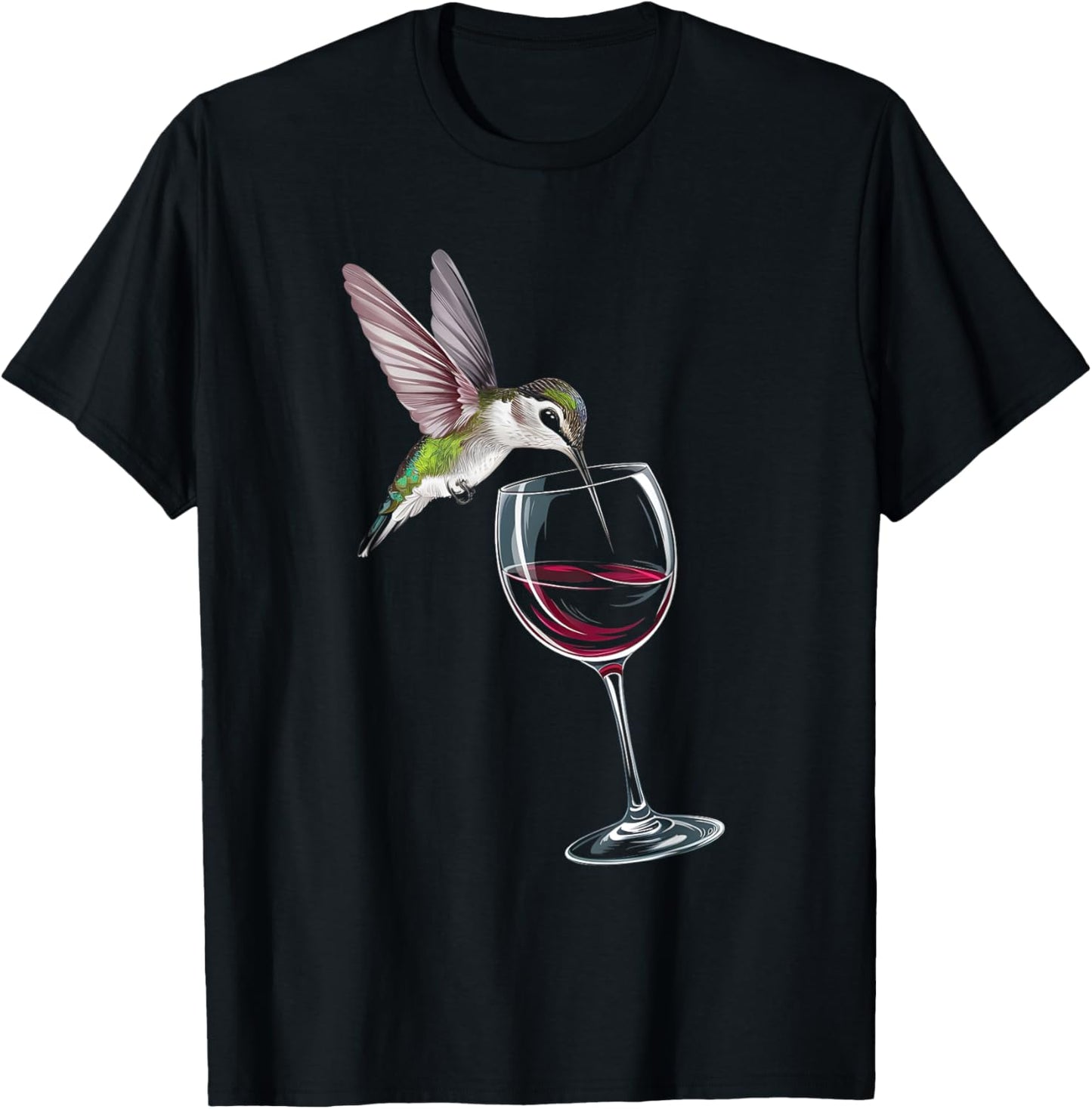 Hummingbird Drinking Red Wine From Wine Glass Wine Lover T-Shirt - T-Shirt | Black