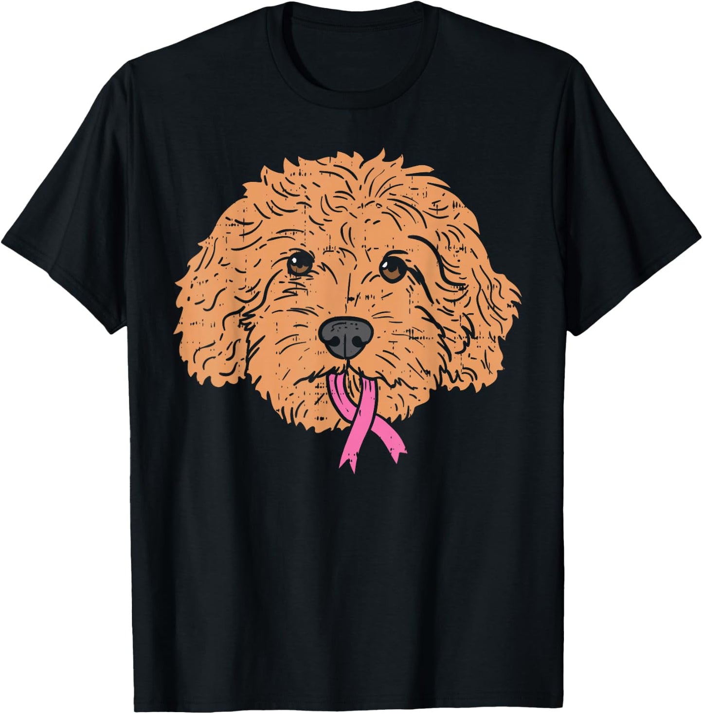 Goldendoodle Dog Ribbon Breast Cancer Awareness Support Gift T-Shirt - T-Shirt | Black