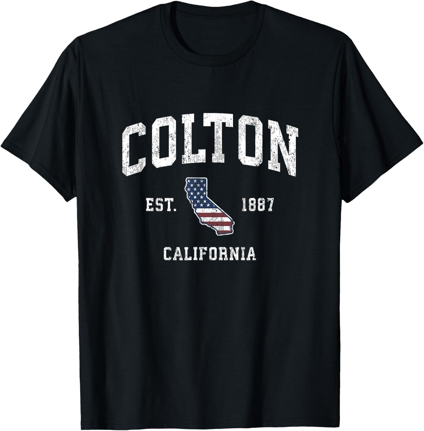 Colton California CA Vintage American Flag Sports Design T-Shirt - T-Shirt | Black