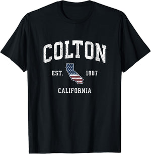 Colton California CA Vintage American Flag Sports Design T-Shirt - T-Shirt | Black