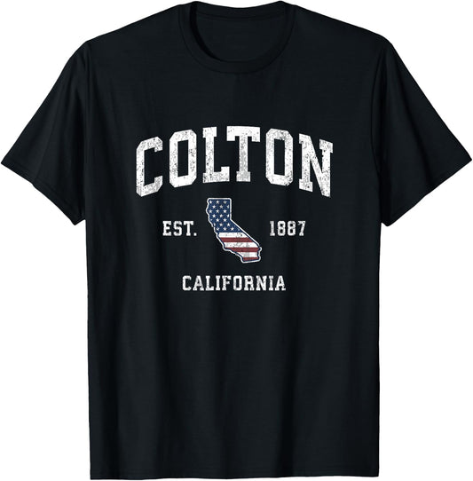 Colton California CA Vintage American Flag Sports Design T-Shirt - T-Shirt | Black
