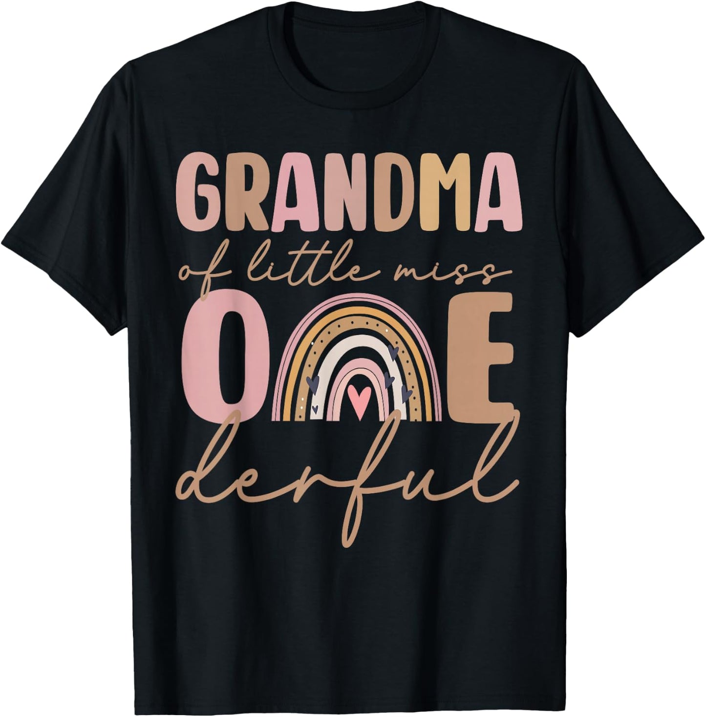 Grandma of Little Miss Onederful First Birthday Boho Rainbow T-Shirt - T-Shirt | Black