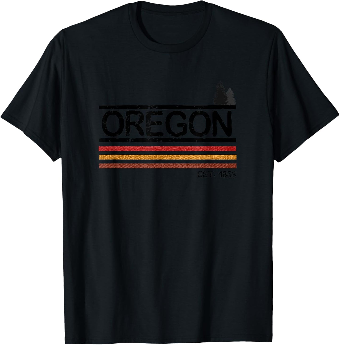Vintage Oregon 1859 Retro Design with Trees and Stripes T-Shirt - T-Shirt | Black