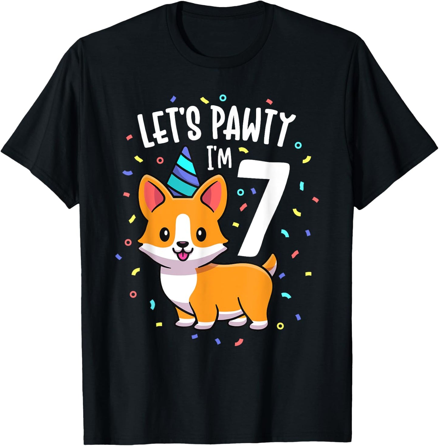 7 Years Old Corgi Dog Lover 7th Birthday Party Outfit Kid T-Shirt - T-Shirt | Black