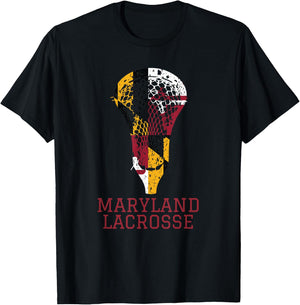 State of Maryland Flag Lacrosse Team Player Lax Coach Gift T-Shirt - T-Shirt | Black
