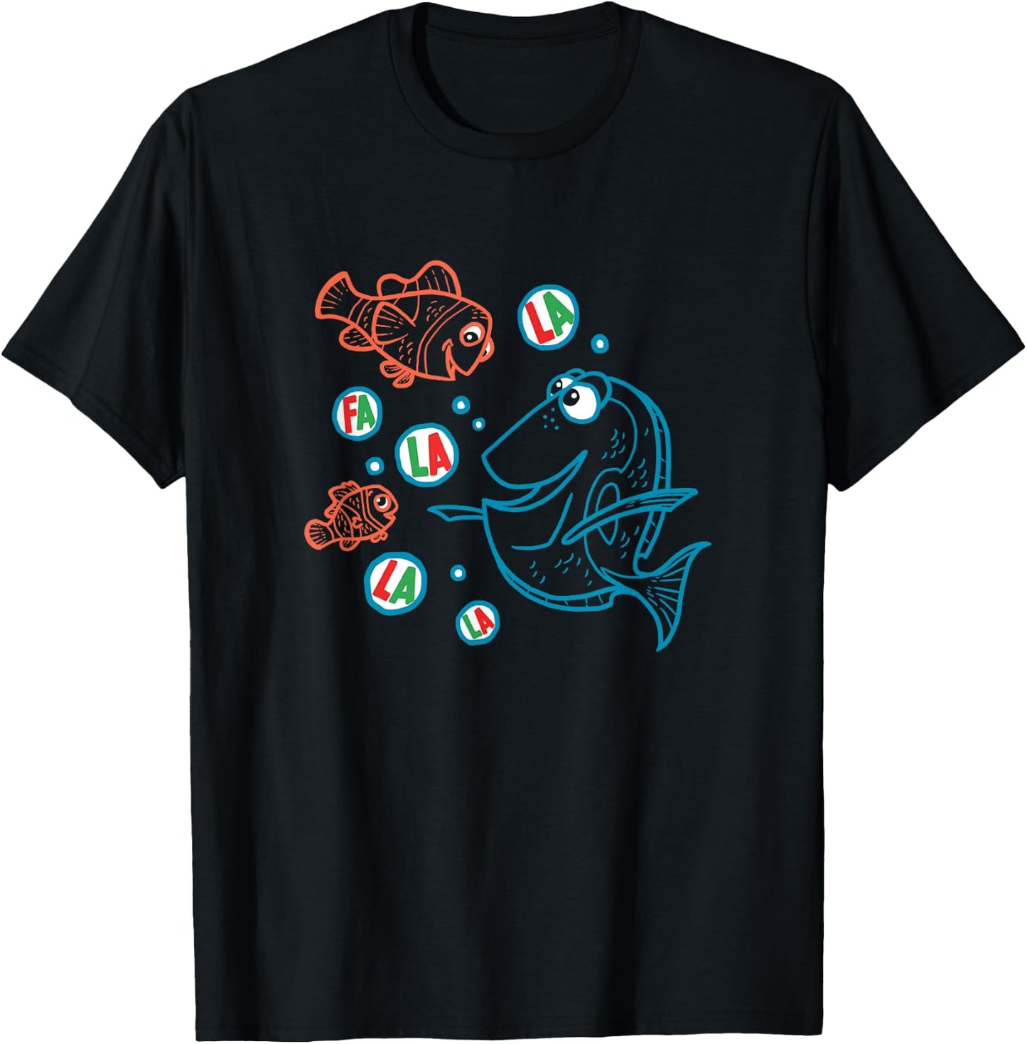 Disney Pixar Finding Nemo Christmas Fa La La La Outline Logo T-Shirt - T-Shirt | Black