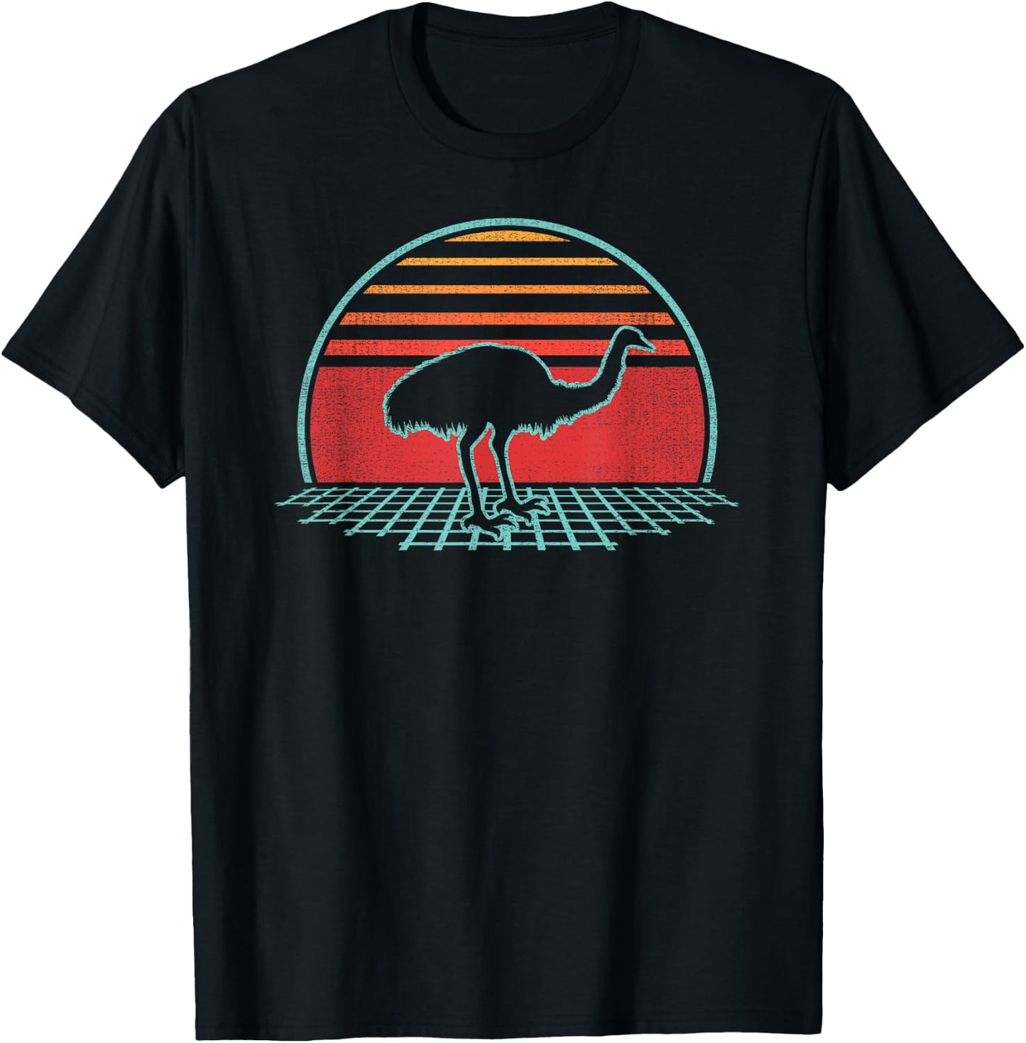 Emu Bird Rhea Retro Vintage 80s Style Gift T-Shirt - T-Shirt | Black