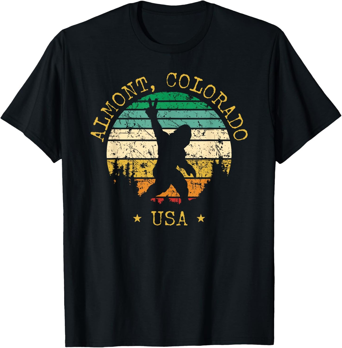 Almont Colorado USA Sasquatch Peace Sign Bigfoot Design T-Shirt - T-Shirt | Black