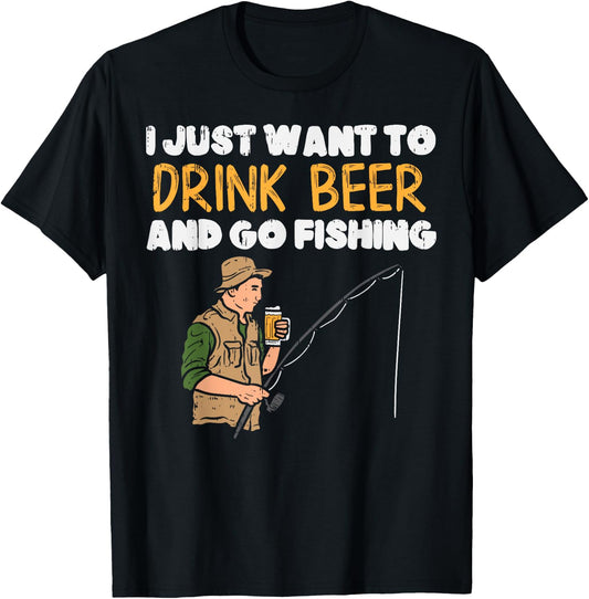 Drink Beer Go Fishing Funny Drinking Fisherman Angler Gift T-Shirt - T-Shirt | Black