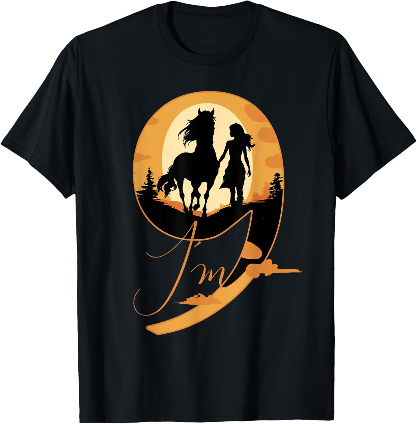 9th Birthday Horse 9 Years Girls Horses Rider T-Shirt - T-Shirt | Black