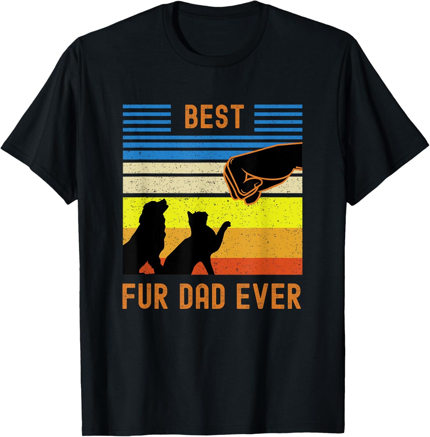 Funny Best Fur Dad Ever Vintage Retro Dog and Cat Owner Women Girls Kids T-Shirt - T-Shirt | Black