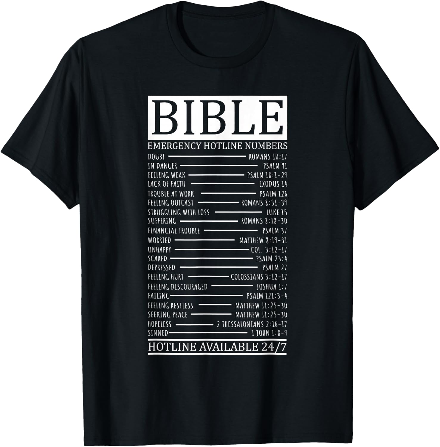 Bible Emergency Hotline Numbers | Christian T-Shirt - T-Shirt | Black
