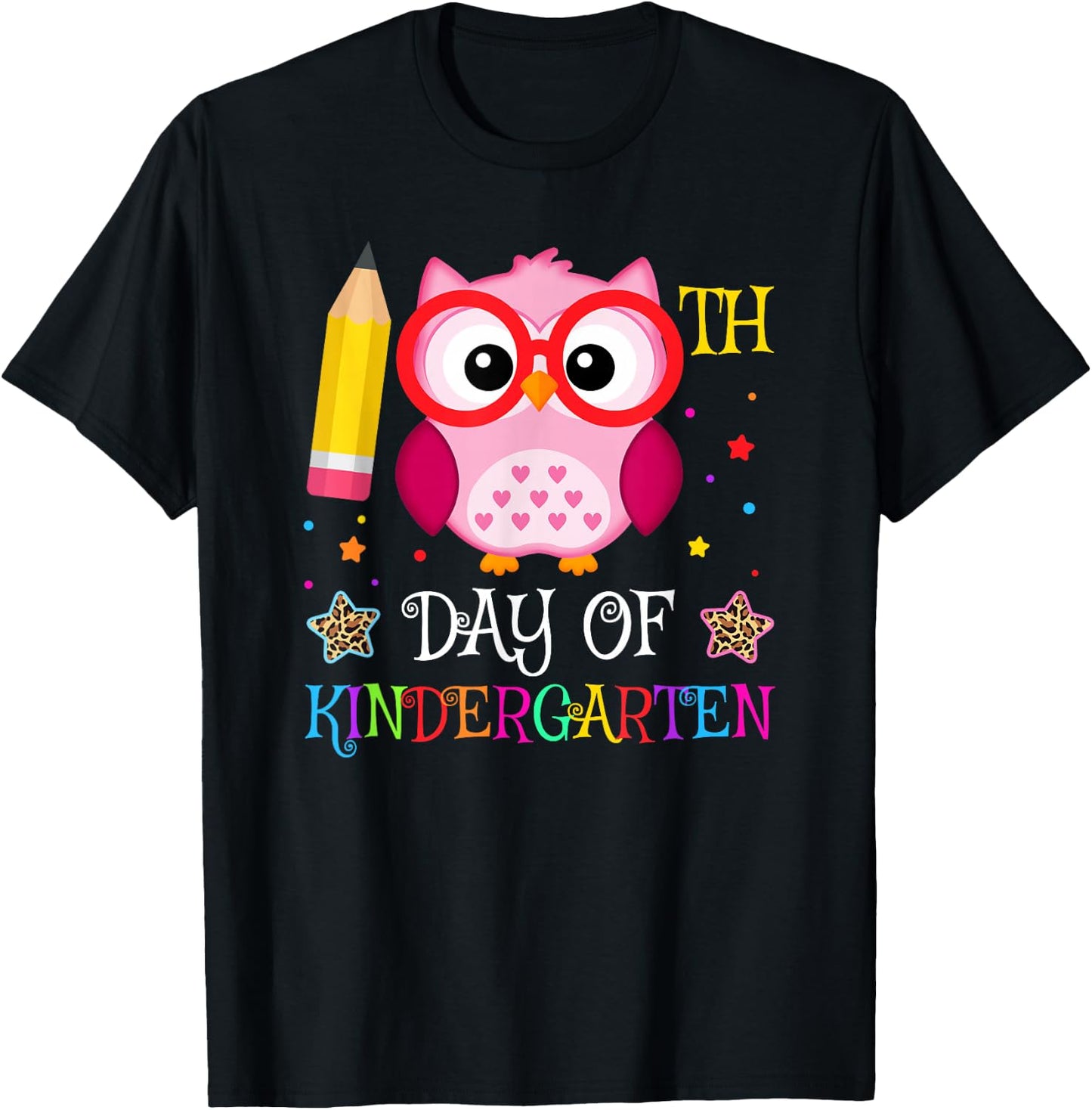 100th Day Of Kindergarten Owl lover Kids Girls Leopard T-Shirt - T-Shirt | Black
