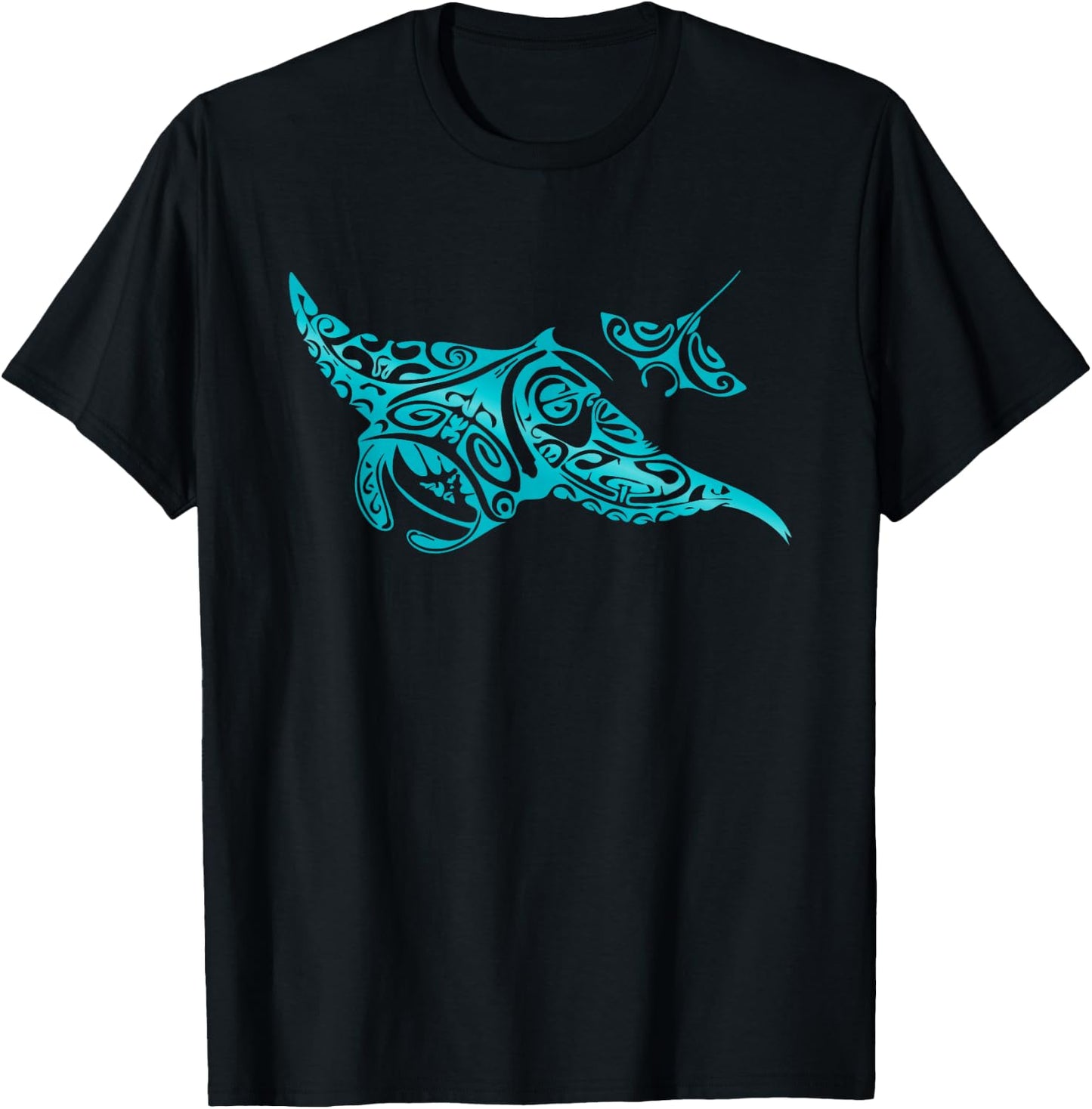 Hawaii Tribal Manta Ray Hawaiian Shirt Shark Lover T-Shirt - T-Shirt | Black