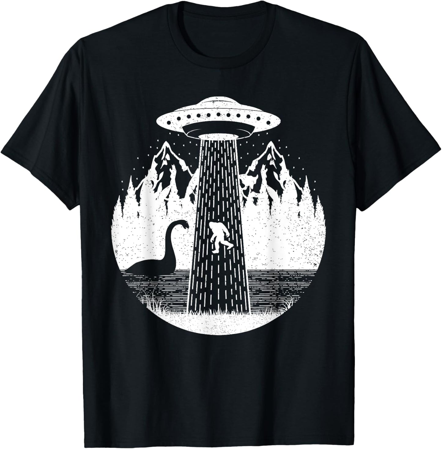 Bigfoot Ufo Abduction Funny Sasquatch Loch Ness Monster T-Shirt - T-Shirt | Black