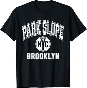 Park Slope Brooklyn Text NYC Circle White Print T-Shirt - T-Shirt | Black