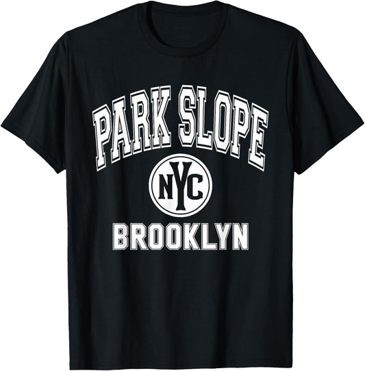 Park Slope Brooklyn Text NYC Circle White Print T-Shirt - T-Shirt | Black