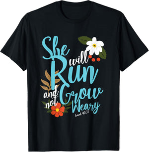 Religious Women Girls That They Run Verse Isaiah 40:31 T-Shirt - T-Shirt | Black