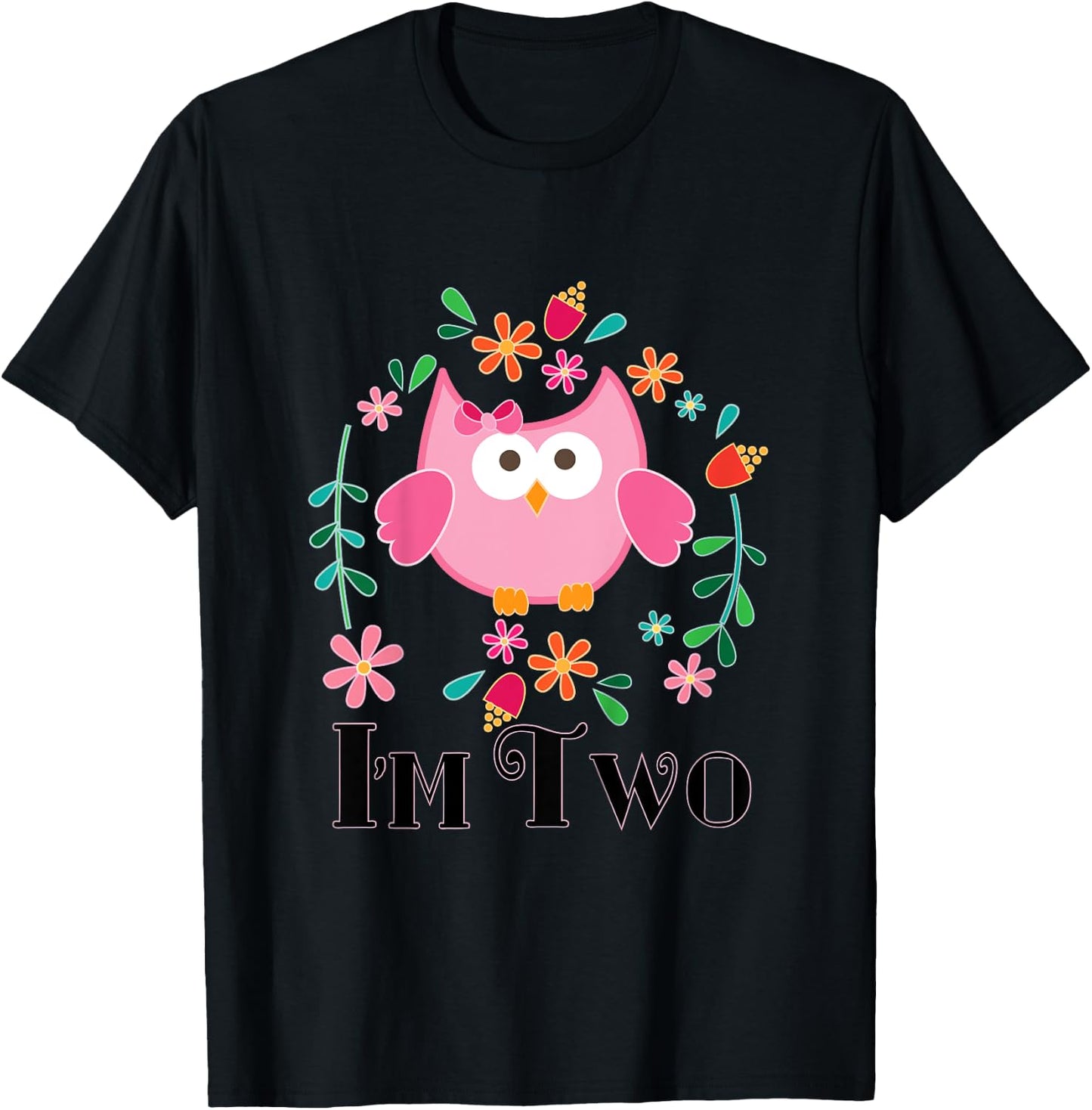 Kids 2nd Birthday Cute Owl 2 Year Old Girl T-Shirt - T-Shirt | Black