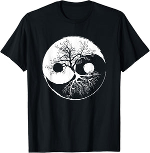 Yin and Yang Tree Balance Buddhism Nature Gift T-Shirt - T-Shirt | Black