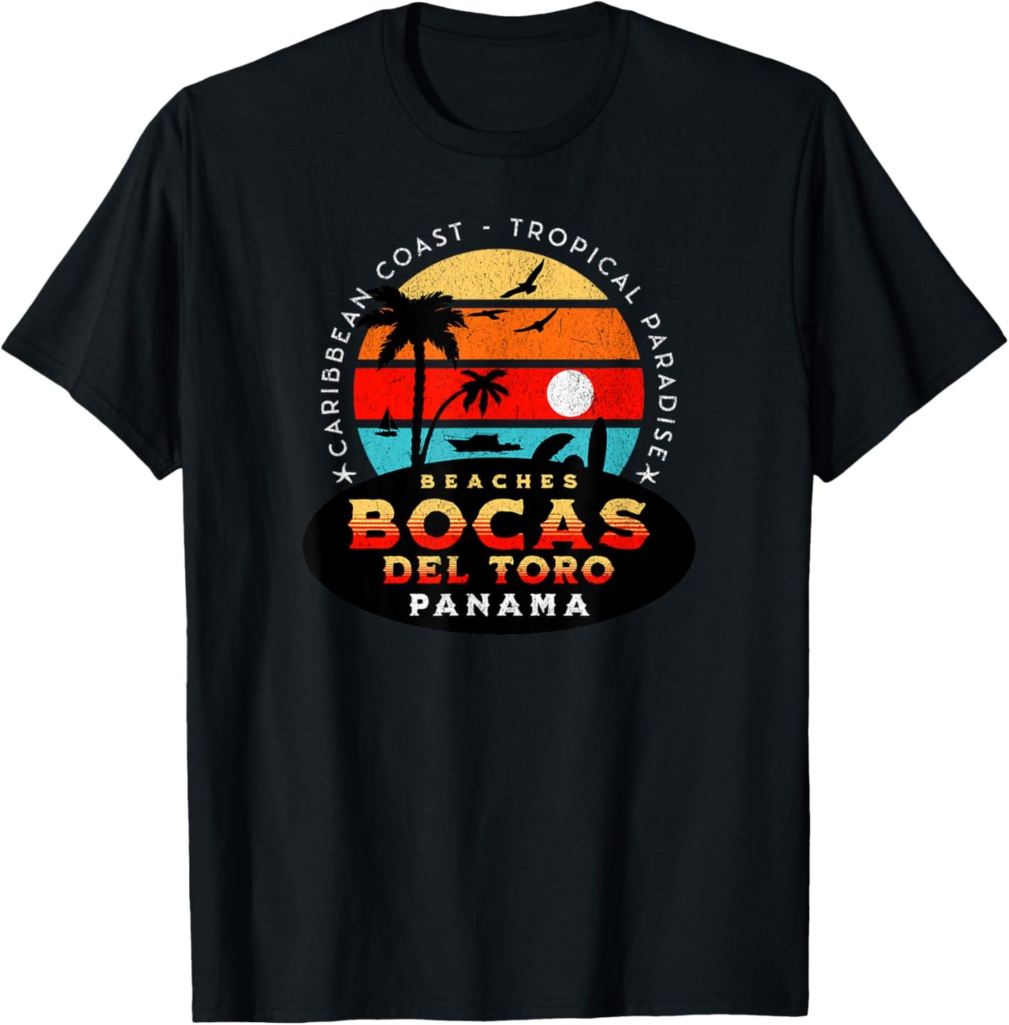 Bocas del Toro Panama Tropical Beach Sunset Design T-Shirt - T-Shirt | Black