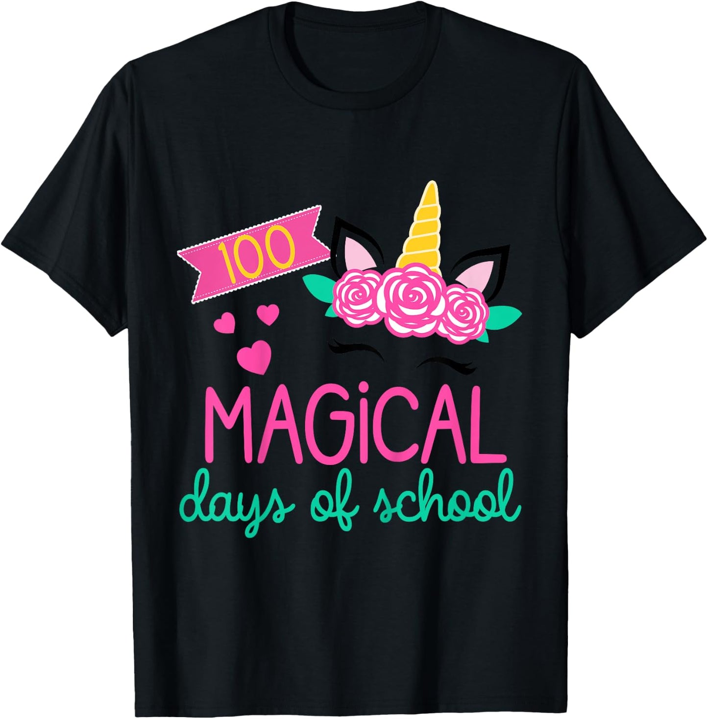 100 Days of School Girls Unicorn 100 Magical Days of School T-Shirt - T-Shirt | Black