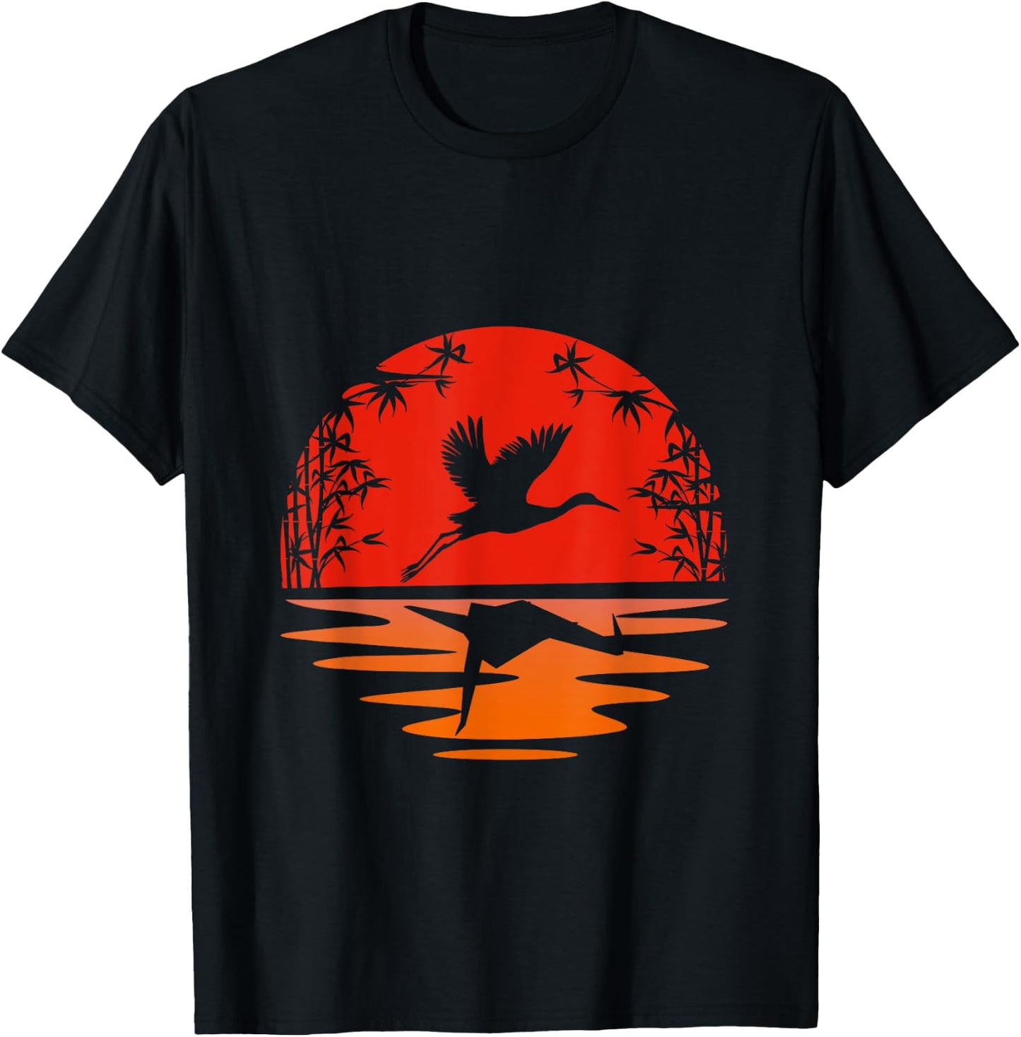 Kranich Mountain Japanese Mountains Natural Stork Bird Origami T-Shirt - T-Shirt | Black