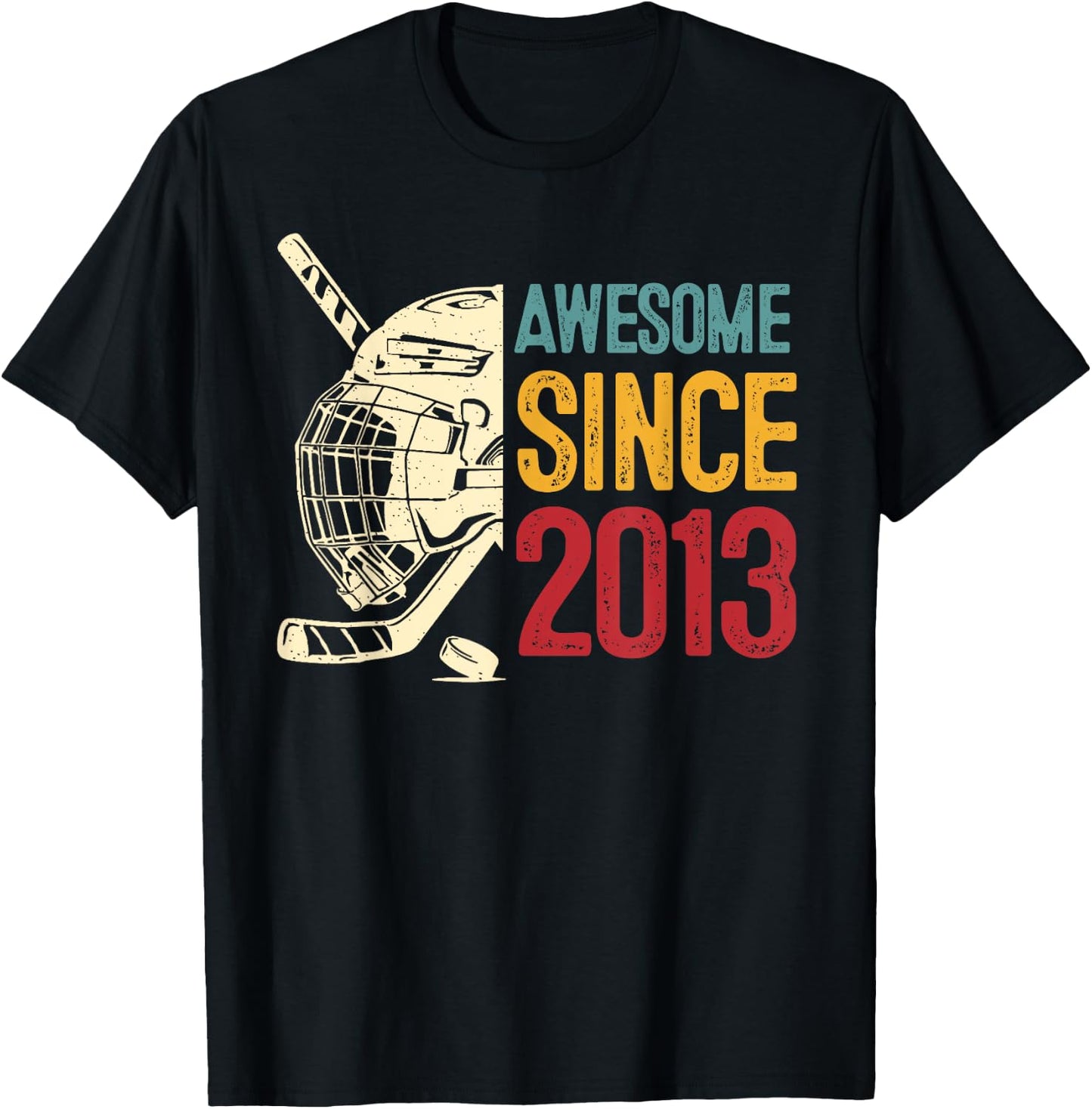 11th Birthday Awesome Since 2013 Ice Hockey Retro Vintage T-Shirt - T-Shirt | Black